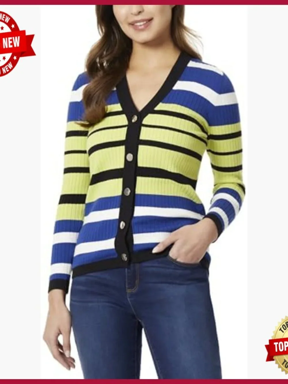 Rib Long Cardigan Sweater - Button Front V-Neck